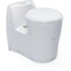 Witte draagbare campingtoilet van kunststof met gesloten deksel