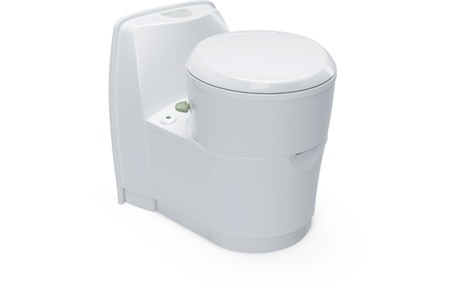 Witte draagbare campingtoilet van kunststof met gesloten deksel