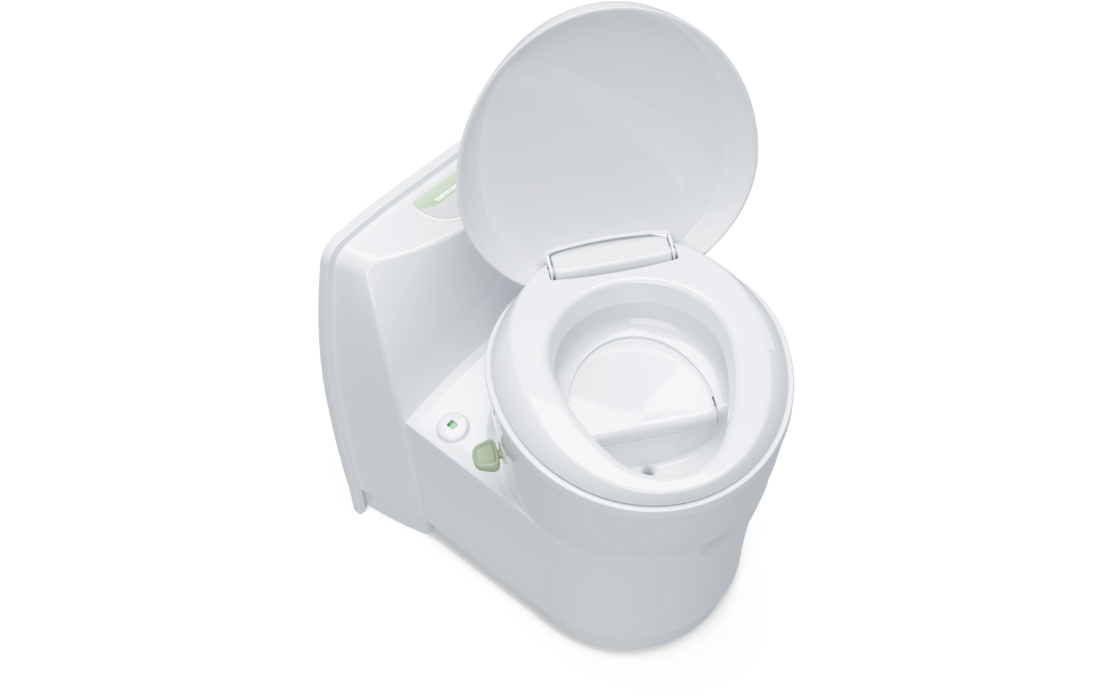 Witte draagbare toiletpot met open deksel