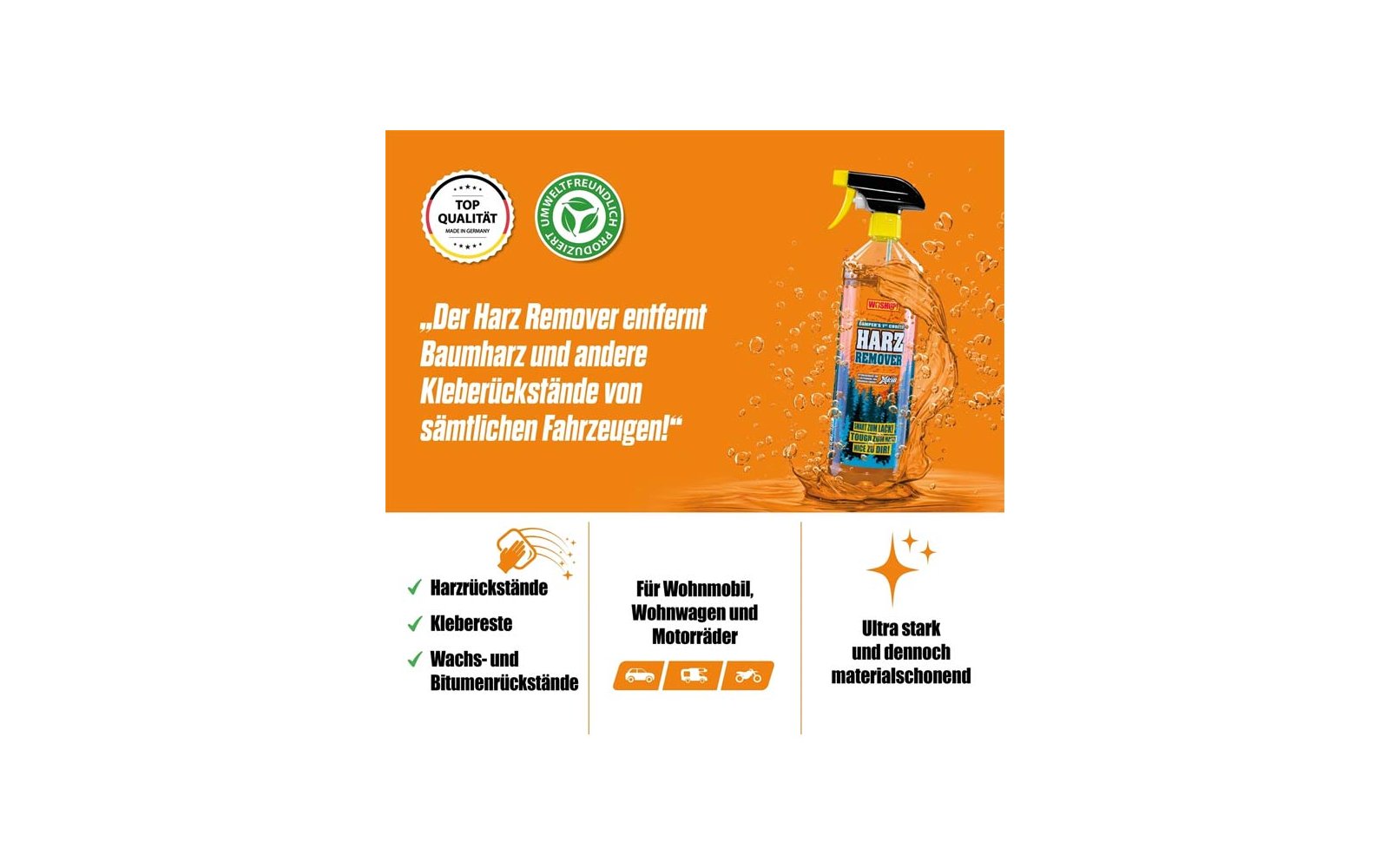 Flasche Universalreiniger mit Orangenmotiv und Text in Deutsch