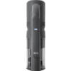 Gray handheld vacuum cleaner with visible AEG logo, transparent dust container, control buttons and three illuminated LED lights