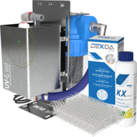 Solution compl&egrave;te d'hygi&egrave;ne de l'eau pour les r&eacute;servoirs jusqu'&agrave; 100 L comprenant une unit&eacute; UV / un filtre / un conservateur d'eau WM Aquatec
