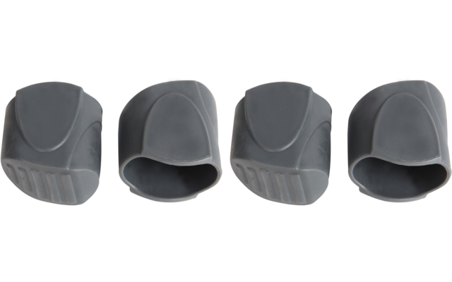 Vier graue, halbrunde Hüllen mit offener Unterseite nebeneinander auf weißem Hintergrund