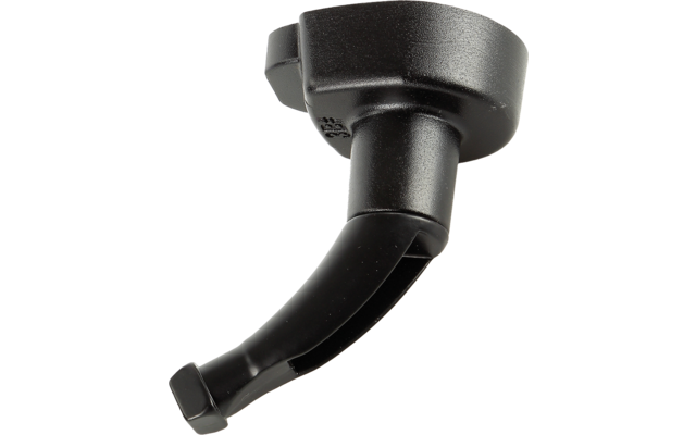 Schwarzer Haken mit runder Basis und gebogenem, geteilter Hakenarm