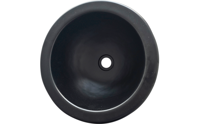 Vasque ronde noire vue de dessus avec orifice d'évacuation central
