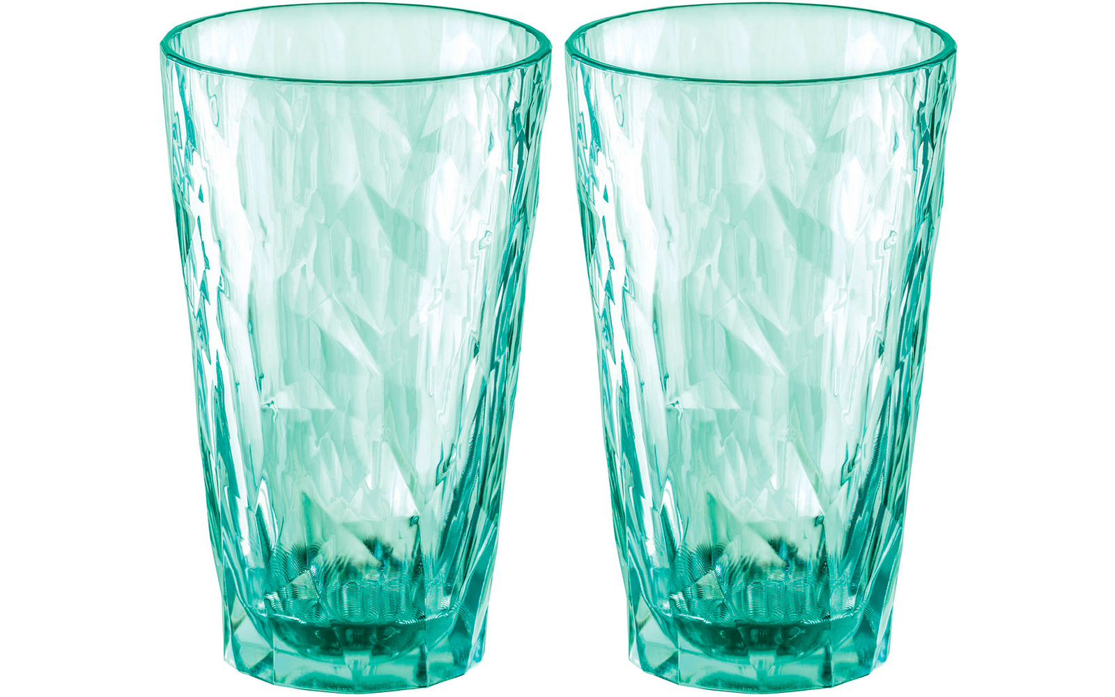 Zwei durchsichtige, grünlich getönte Trinkgläser nebeneinander