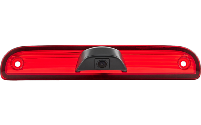Lange rote Fahrzeugleuchte mit schwarzem Kameramodul in der Mitte