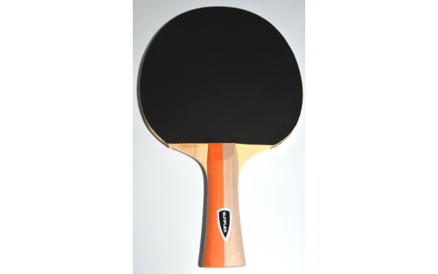 Tischtennisschläger mit schwarzer Schlagfläche und Holzgriff