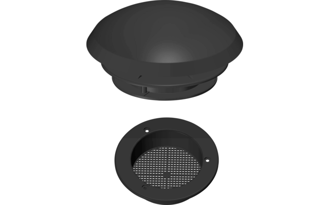 Couverture de ventilation ronde noire avec insert en maille, parties supérieure et inférieure affichées séparément