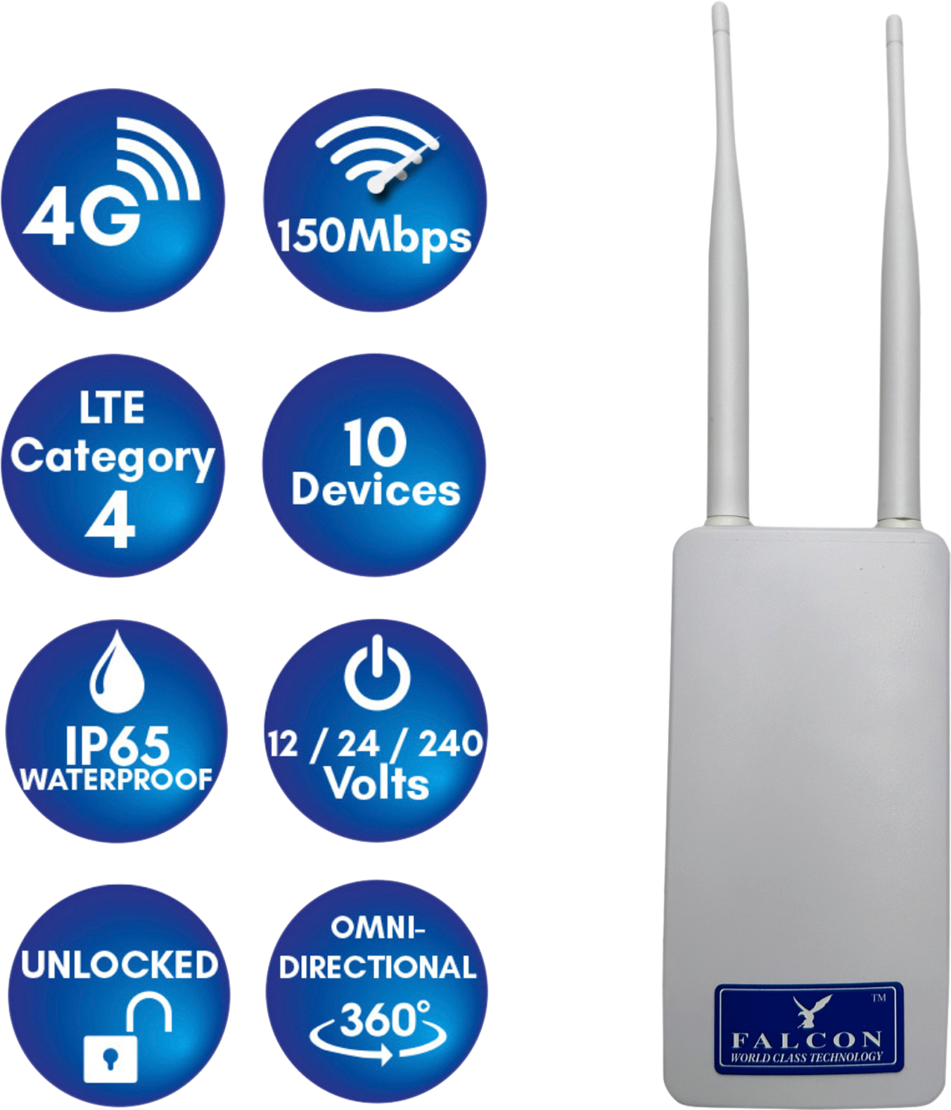 Falcon 4G IP65 150 Mbit/s mobiele buitenantenne met geïntegreerde ...