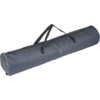 Sac cylindrique long en tissu gris foncé avec fermeture éclair, deux poignées courtes, petit logo blanc sur le côté et liseré vert à une extrémité