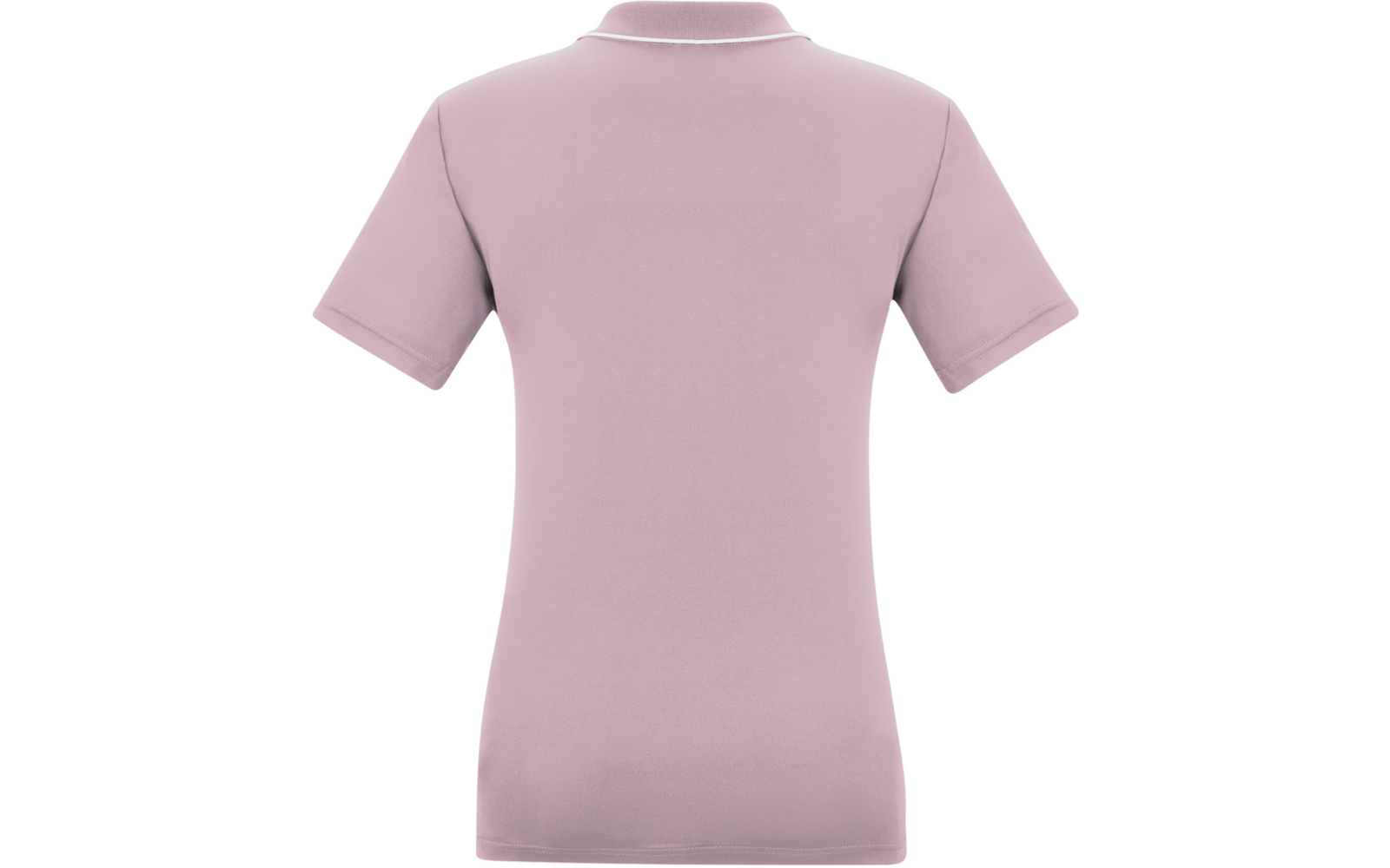 Rückenansicht eines einfarbigen hellrosa Poloshirts mit kurzen Ärmeln