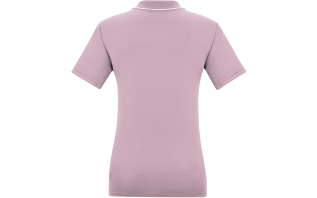 Rückenansicht eines einfarbigen hellrosa Poloshirts mit kurzen Ärmeln