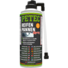 Spraydose mit Aufschrift 'PETEC REIFEN PANNEN Spray', weiß-grün-schwarzes Etikett, schwarzer Ausguss mit angeschlossenem Schlauch