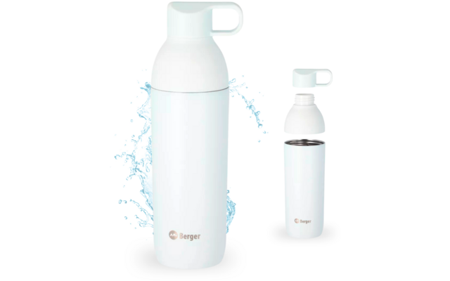 Berger Edelstahl Trinkflasche mit 2-in-1 Deckel 550 ml - wei&szlig; matt
