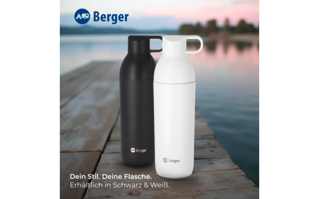 Berger Edelstahl Trinkflasche mit 2-in-1 Deckel 550 ml - wei&szlig; matt