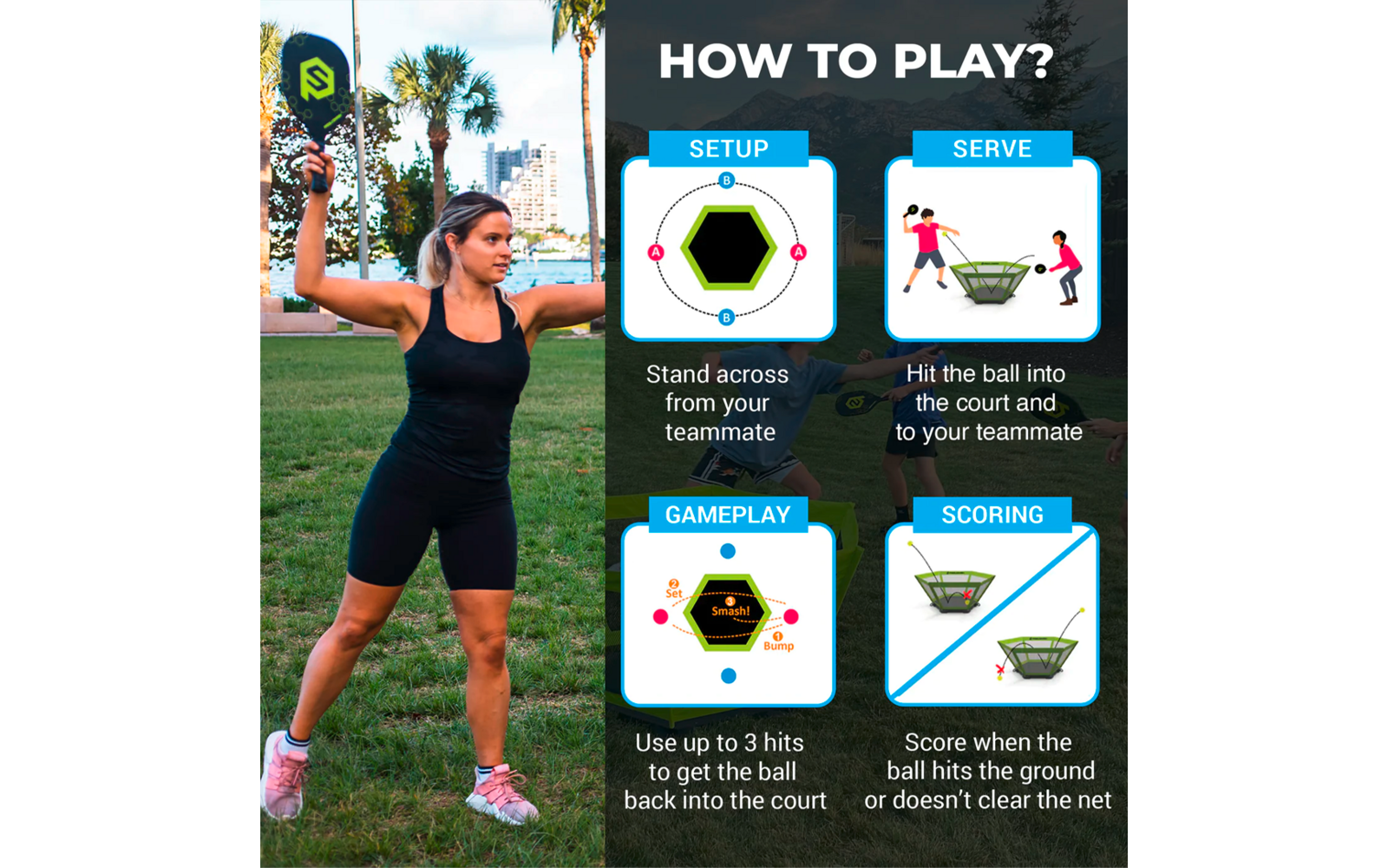 Produktbild PaddleSmash Spielset mit Schl&auml;gern, Pickleball und Netzsystem faltbar 7-teilig 1