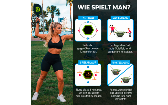 Product afbeelding PaddleSmash Spielset mit Schl&auml;gern, Pickleball und Netzsystem faltbar 7-teilig 1