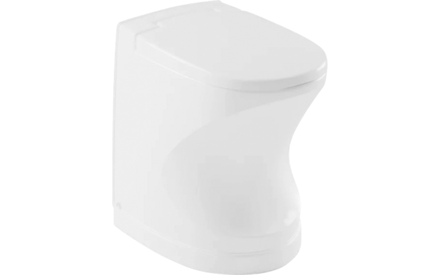 Weiße, moderne Toilette auf weißem Untergrund