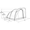 Zwart-witte technische tekening van een tent met meerdere bogen, met maatlijnen en cijfers: 320, 395, 200, Inner 185, 140, Inner 125, 120, 115, 160