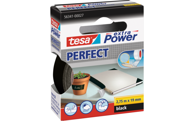 Tesa Extra Power Perfect Kleefband Stof 2,75 m Zwart 19 mm