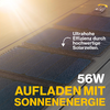 Batterij met tekst over vermogen en gebruik, zonnestralen op de achtergrond