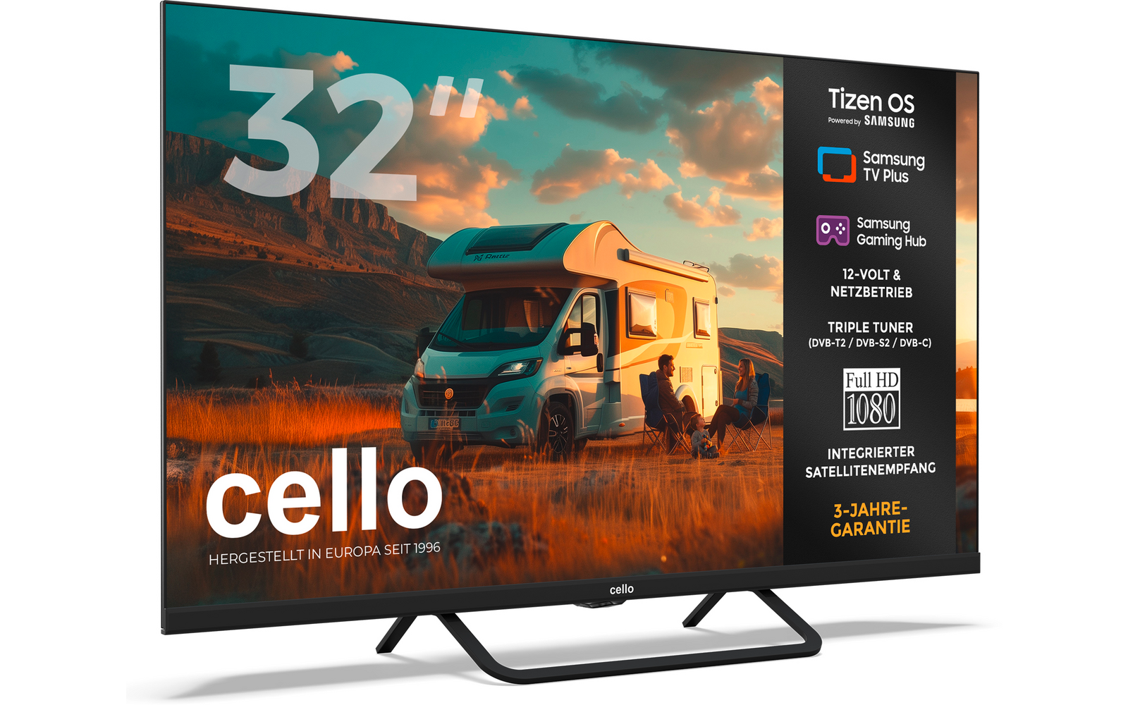 Product afbeelding Cello CTrav Smart Tizen OS Camping LED TV mit Triple Tuner, WLAN, Bluetooth, 12/24/230 V 1