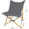 Une chaise pliante grise avec un cadre en bois, dimensions 79 cm de large, 58 cm de profondeur, 75 cm de haut