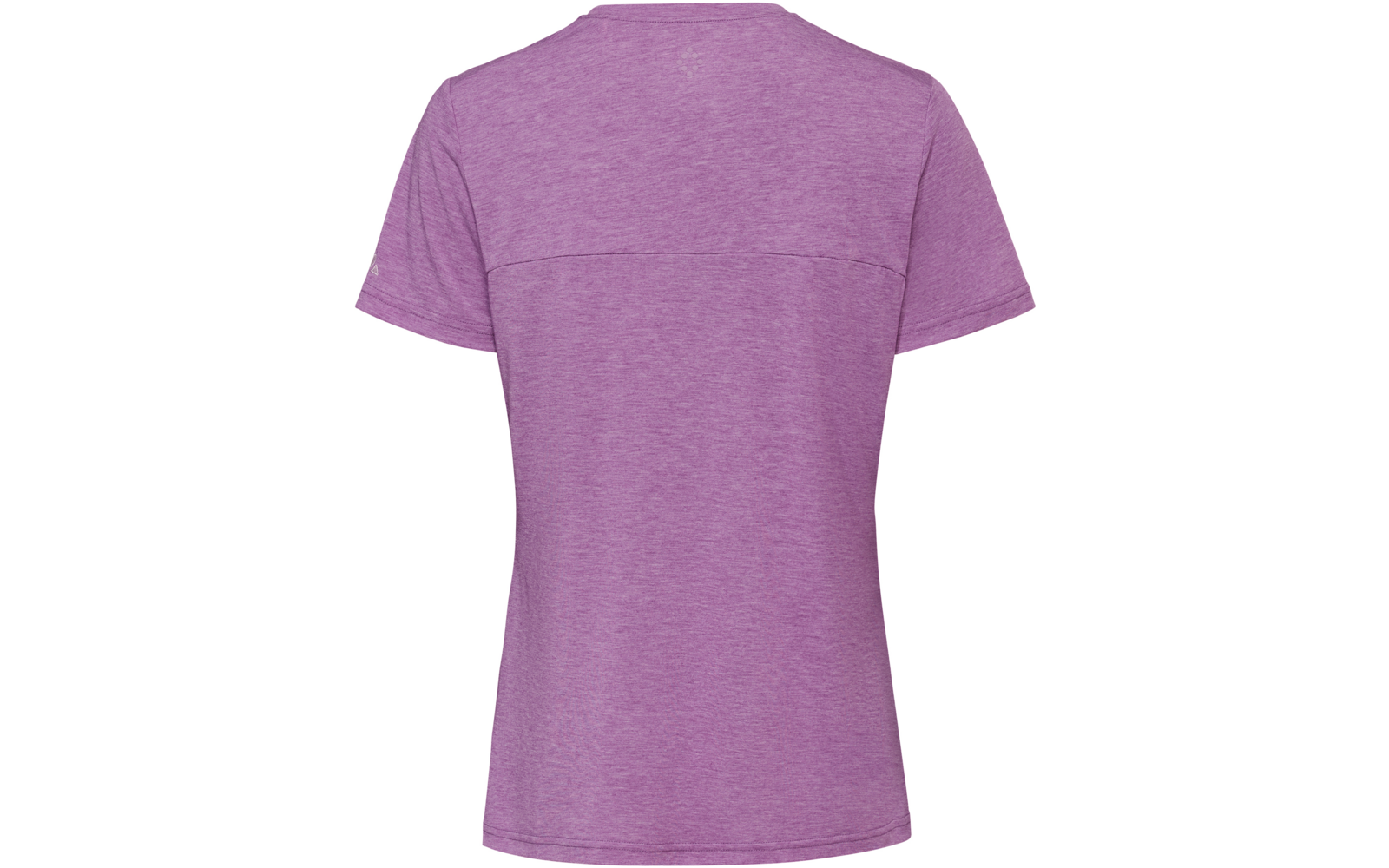 Violett-meliertes T‑Shirt, Rückansicht, kurze Ärmel, Rundhalsausschnitt, horizontale Rückennaht