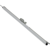 Long cylindre fin blanc‑gris avec une pince de fixation métallique au centre et fils rouge et noir visibles à une extrémité