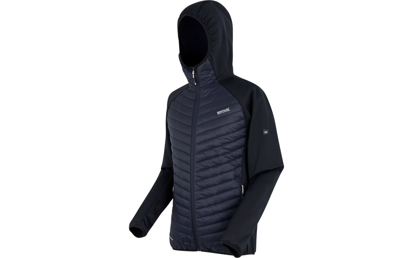 Schwarze und dunkelblaue Kapuzenjacke mit Reißverschluss und langen Ärmeln