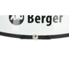 Weiße gewölbte Oberfläche mit teilweisem Schriftzug "Berger" und rundem Logo links; darunter schwarzer Rand mit mittigem metallischem Anschluss und zwei schwarzen Schrauben