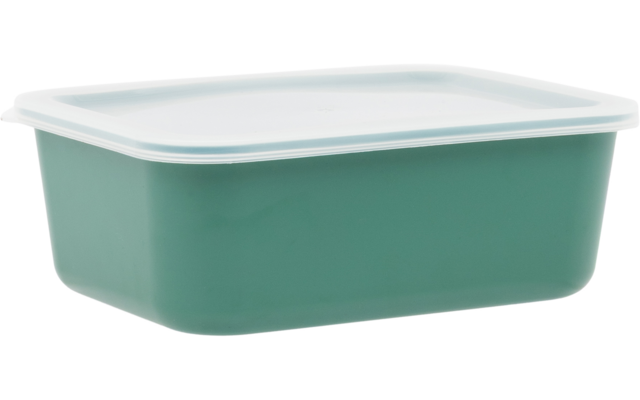Rechthoekige groene plastic bak met witte deksel