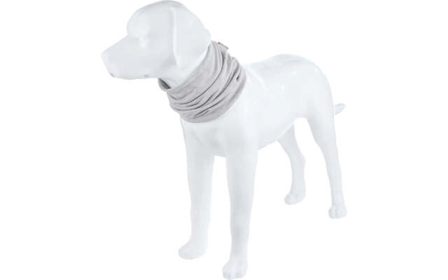 Weißer Hund aus Keramik mit einem grauen Halsband aus Stoff