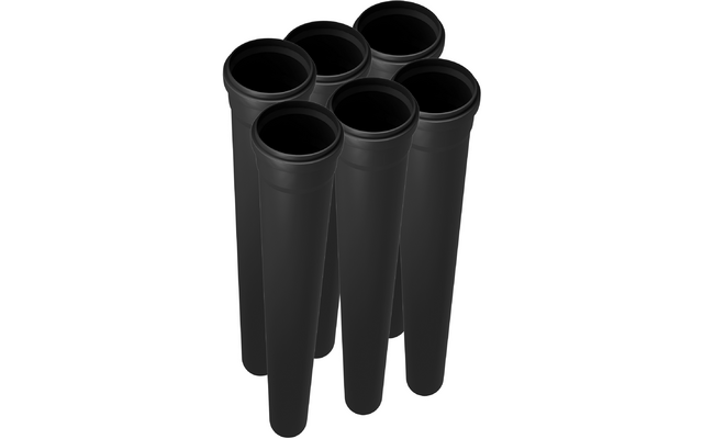 Fünf schwarze, längliche Behälter, die eng beieinander stehen