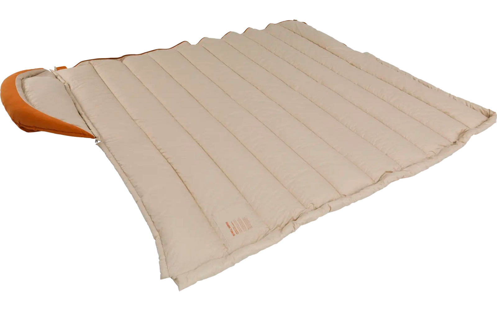 Beige, gestepptes Kissen oder Matte mit einer kleinen Lederschlaufe an einer Ecke