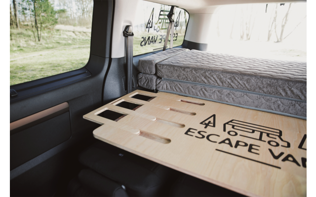 Escape Vans Tour Box XL Table pliante/lit/tiroir Box VW Caravelle/Multivan/Transporter T6 / T6.1 Oak
