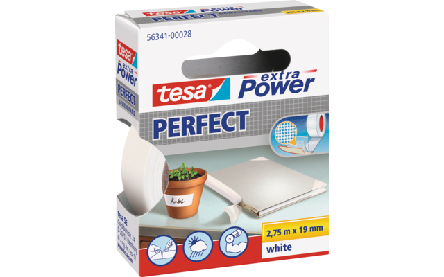 Tesa Extra Power Perfect Klebeband Gewebe 2,75 m Weiß 19 mm 