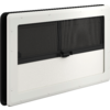 Marco rectangular blanco con inserto negro de dos partes y cierre central sobre fondo blanco
