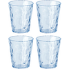 Vier durchsichtige Trinkgläser aus Glas, angeordnet in zwei Reihen mit je zwei Gläsern