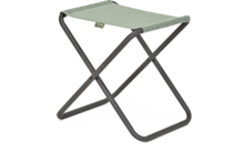 Petit tabouret pliant avec tissu vert et cadre métallique noir