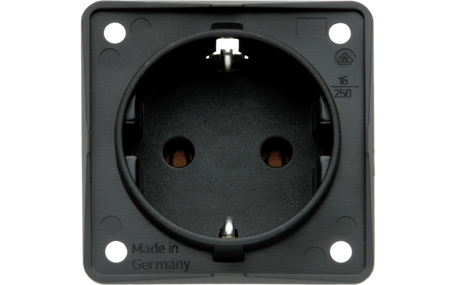 Prise électrique noire avec des ouvertures rondes sur un fond gris clair