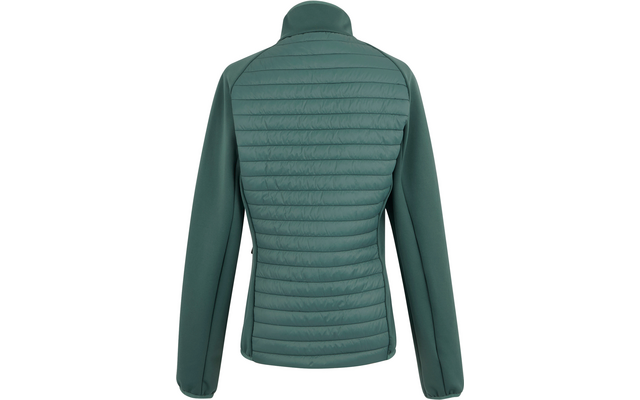 Rückansicht einer grünen, gesteppte Jacke mit langen Ärmeln