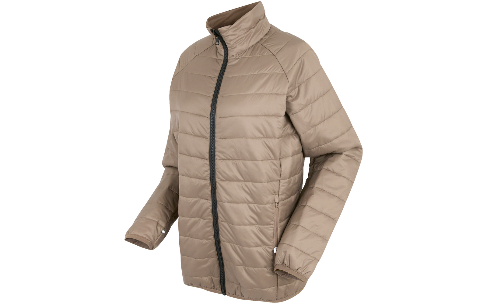 Beige gesteppte Jacke mit durchgehendem Reißverschluss und Stehkragen