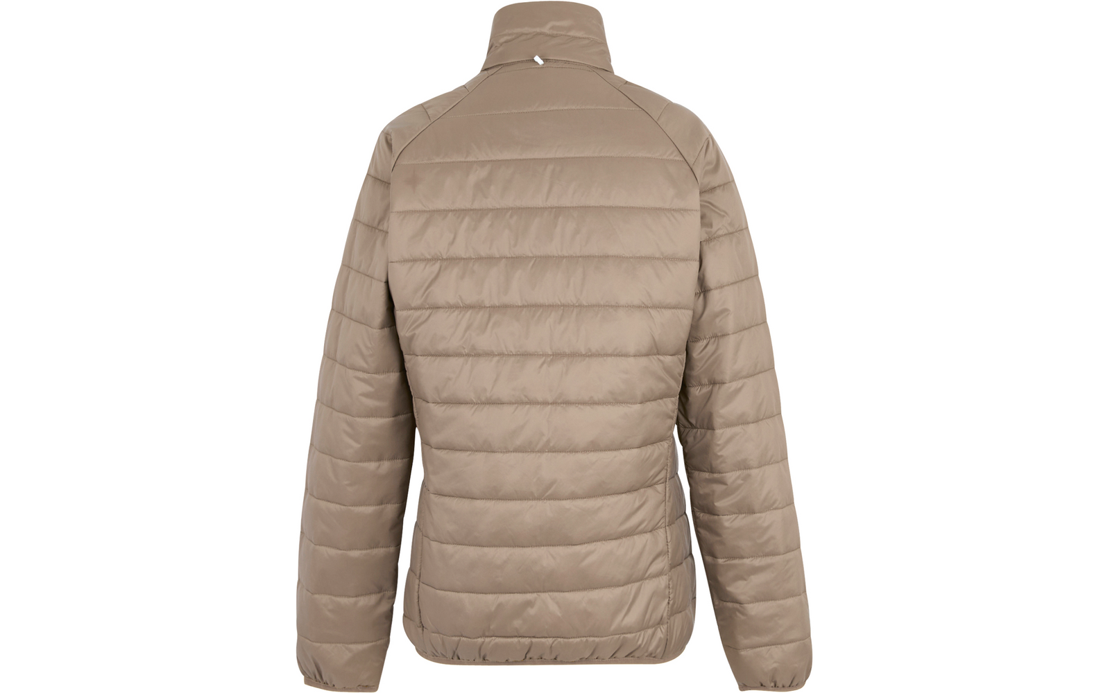 Beige gesteppte Jacke von hinten, mit Stehkragen und langen Ärmeln