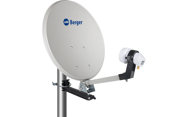 Installation satellite mobile Berger, set complet LNB simple dans une valise de camping