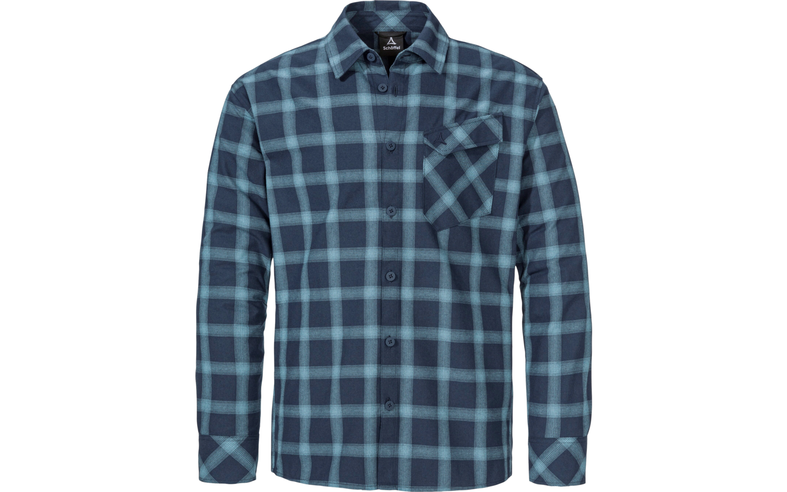 Blauw geruit overhemd met lange mouwen en borstzak