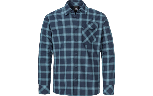 Blauw geruit overhemd met lange mouwen en borstzak