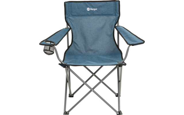 Blauer faltbarer Campingstuhl mit Armlehnen und Getränkehalter
