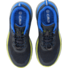 Pair of shoes seen from above, dark gray/black mesh upper, blue lining and insoles showing 'CMP' and '31', black laces, neon green sole edge
